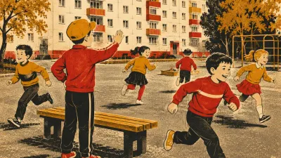 Водящий-«монах» у скамейки выбирает цвет, дети-«краски» разбегаются