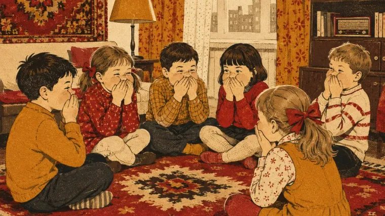Дети молчат, зажав рты, стараясь не засмеяться