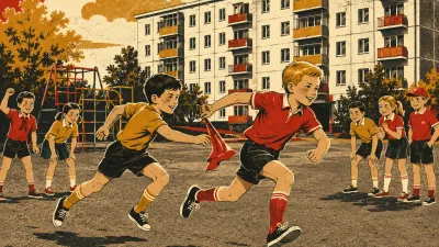 Две команды детей сражаются за флаг во дворе